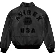 Avirex Men’s Black American Bomber Flight Style Genuine Cowhide Leather Jacket