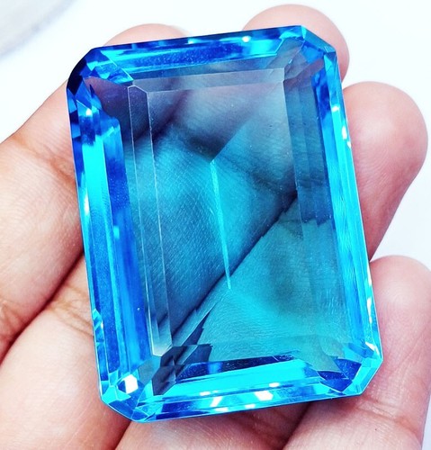 AAA+ Sky Blue Aquamarine Loose Gemstone 146.00 Ct Certified Emerald Cut - Picture 4 of 8