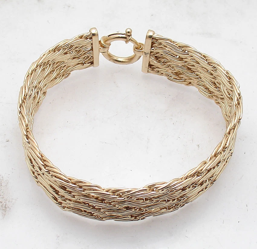  Brazalete Technibond Brillante Cuatro Filas Cuerda Plana Eslabón Chapado en Oro Amarillo 14K Plata Foto 2 de 4