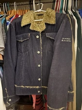 Vintage Fishbone Corduroy Jacket Fur Lined Men’s Medium “To Protect And Serve” M