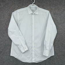 Calvin Klein Dress Shirt Mens 17 33/34 White Blue Striped Long Sleeve Slim Fit