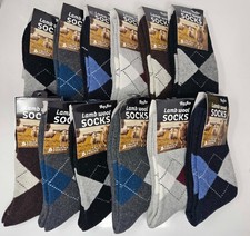 Men Lamb Wool Crew Socks 12 Pack Size 10-13, Assorted Argyle Prints, Warm Winter