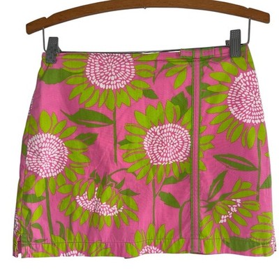 VTG 90s White Label Lilly Pulitzer Girls Skort Sz 14 Pink Green Sunflowers 