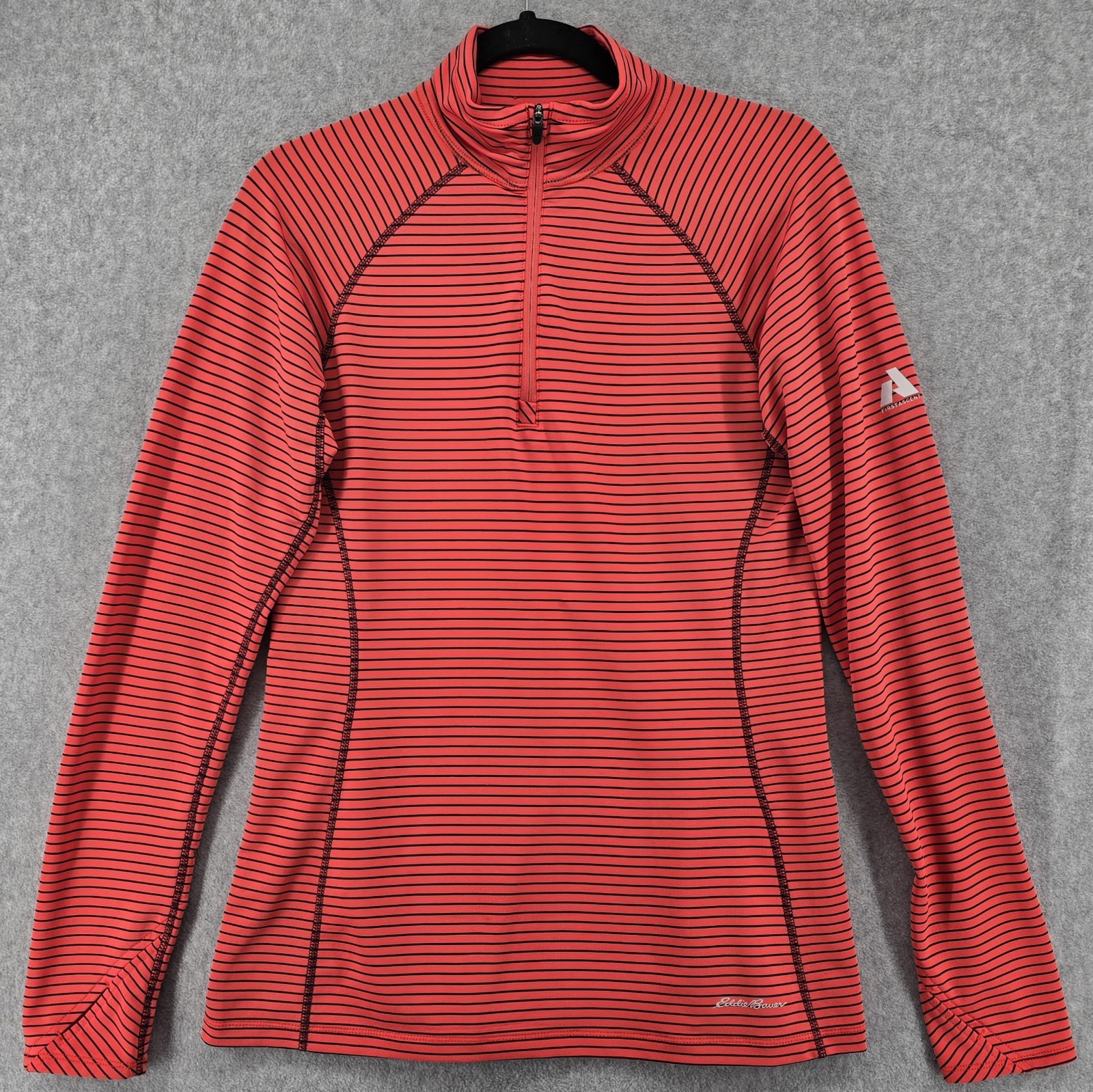 Eddie Bauer First Ascent 1/4 Zip Pullover Top Women's M Orange Stripe FreeHeat