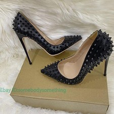 Occident Womens Ladies High Heels Pointed Toe Rivets Decor Shoes Club Party Prom