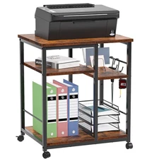3 Tier Printer Stand for Home Office Organization, Mobile Printer Cart with W...