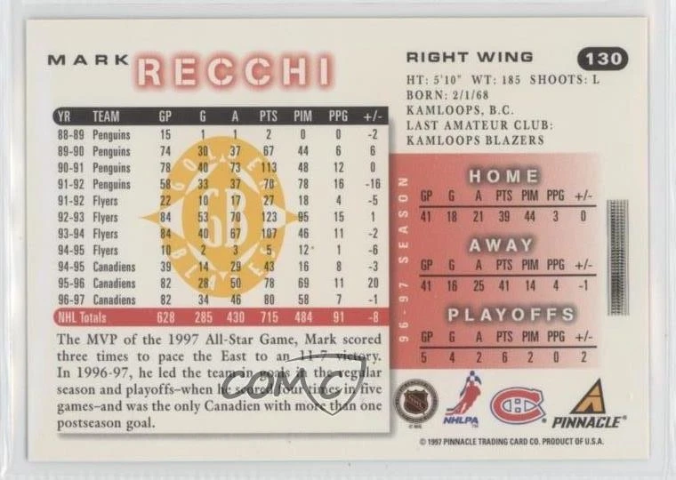 1997-98 Score Golden Blades Mark Recchi #130 HOF - Image 2 of 2