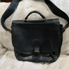 RARE VTG USA Made ROBERT CHEAU Black Leather Messenger Shoulder Bag Briefcase