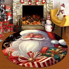 100cm 100cmChristmas Round Mat Santa Claus Gift Pattern Soft Velvet Living Ro