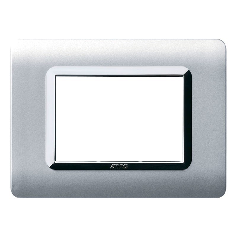 Placca Ave Tecnopolimero Sistema 44 Alluminio naturale cornice cromata 3 moduli