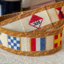 Vintage Needlepoint Belt 320 Catalina Yacht Maritime Signal Flags OOAK Small