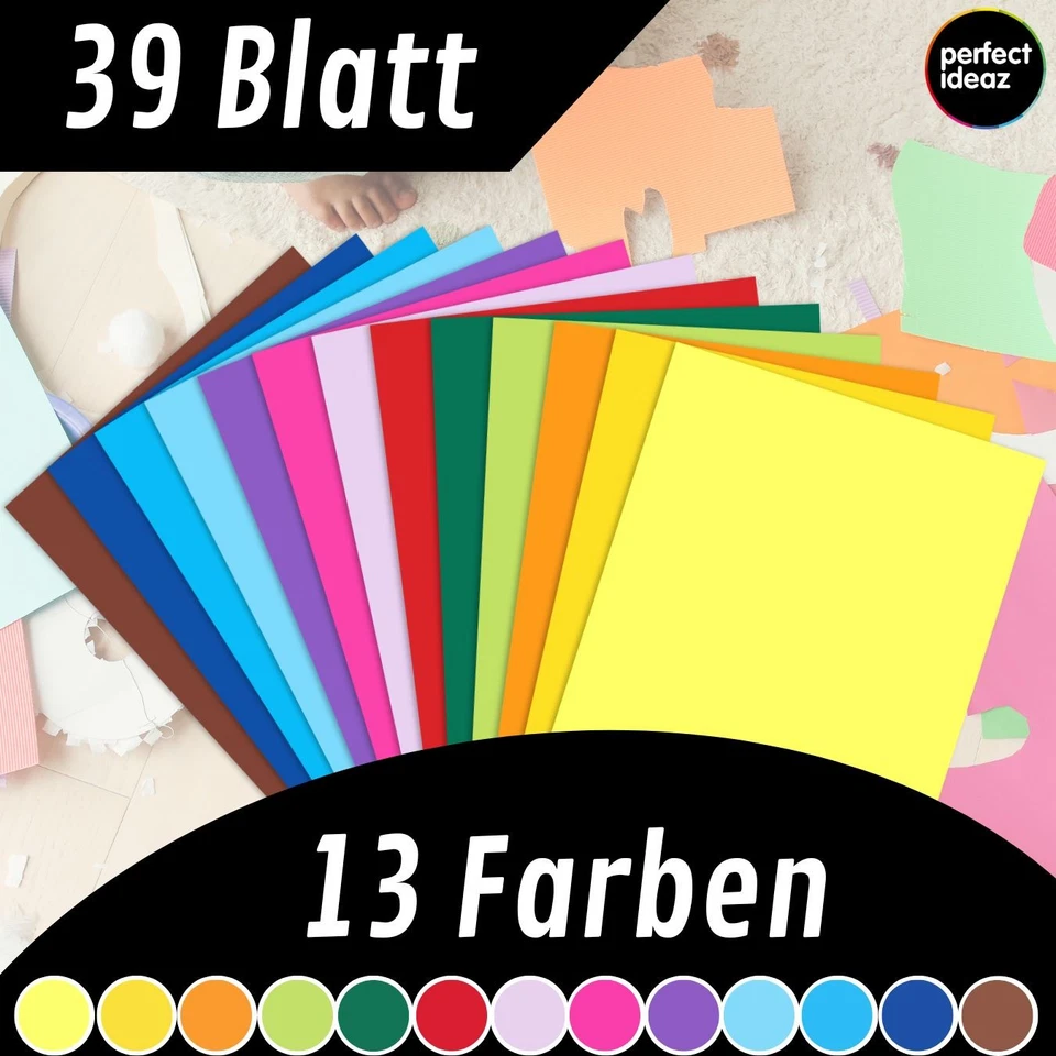 perfect ideaz 39 Blatt Tonkarton A3 Bastelkarton 13 Farben 180g Karton bunt DIY - Bild 3 von 4