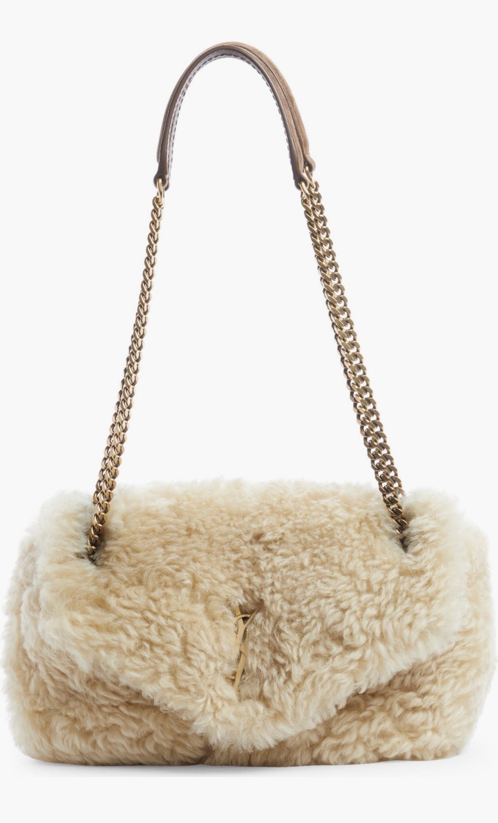 Saint Laurent Calypso borsa a tracolla donna in shearling e rifiniture in pelle beige