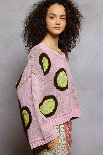 Neu ohne Etikett Pol Pink Peace Pullover Oversize Super Weich Boho Hippie Winter Medium - Bild 2 von 3