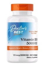 New  Sealed Doctor's Best Vitamin D3 5000 IU 125 mcg 360 Softgels Exp 06/2027