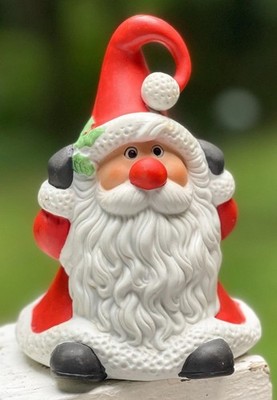 Vintage Ceramic Santa Claus Music Box Holiday Figurine,  Here Comes Santa Claus 