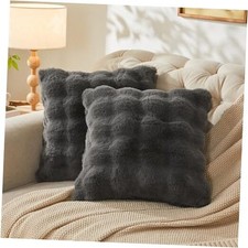 Throw Pillow Covers 18"x18" Set of 2 Faux Fur 18" x 18" Pack of 2 Dark Grey