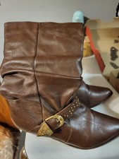 Vintage BassWood Harness Chocolate Brown Genuine Leather Riding Boots 8.5