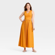 Women Knit Woven Midi Dress - A New Day Mango Orange XS