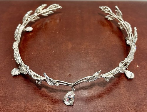 Bridal Wedding Headband/Headpiece Silver Leaves w/Rhinestones