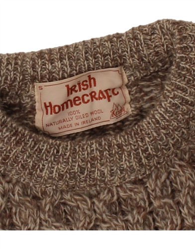 IRISH HOMECRAFT Mens Crew Neck Jumper Sweater Small Brown Wool ZR05 - Picture 3 of 3