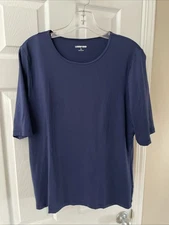 Lands' End Women Sz L Gorgeous Blue Top Round neck Short Sleeves