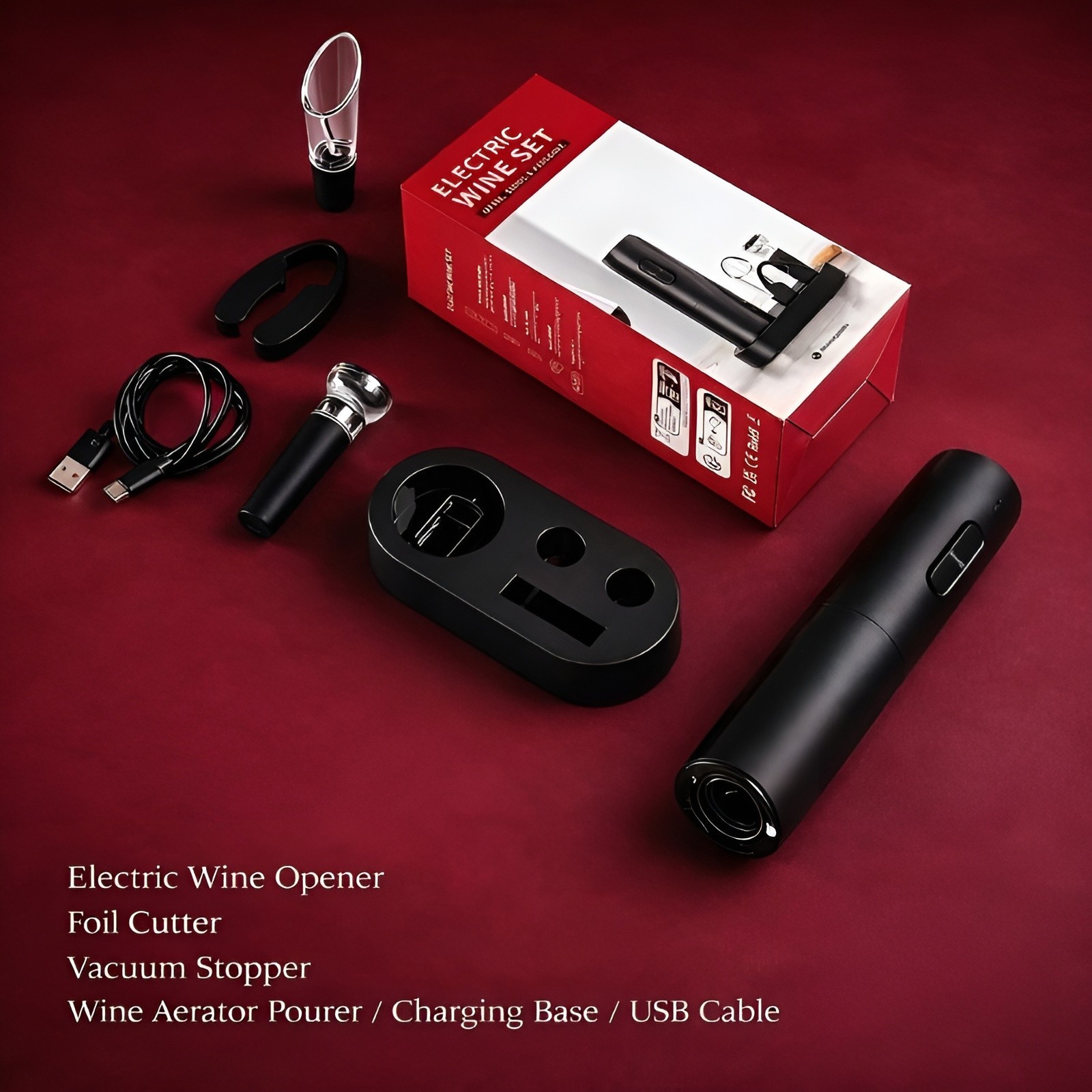Electric Wine Opener Rechargeable Automatic Wine Bottle Opener Set w/ Base Gift