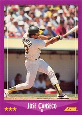Jose Canseco 1988 Score 45 Oakland Athletics Baseball Card