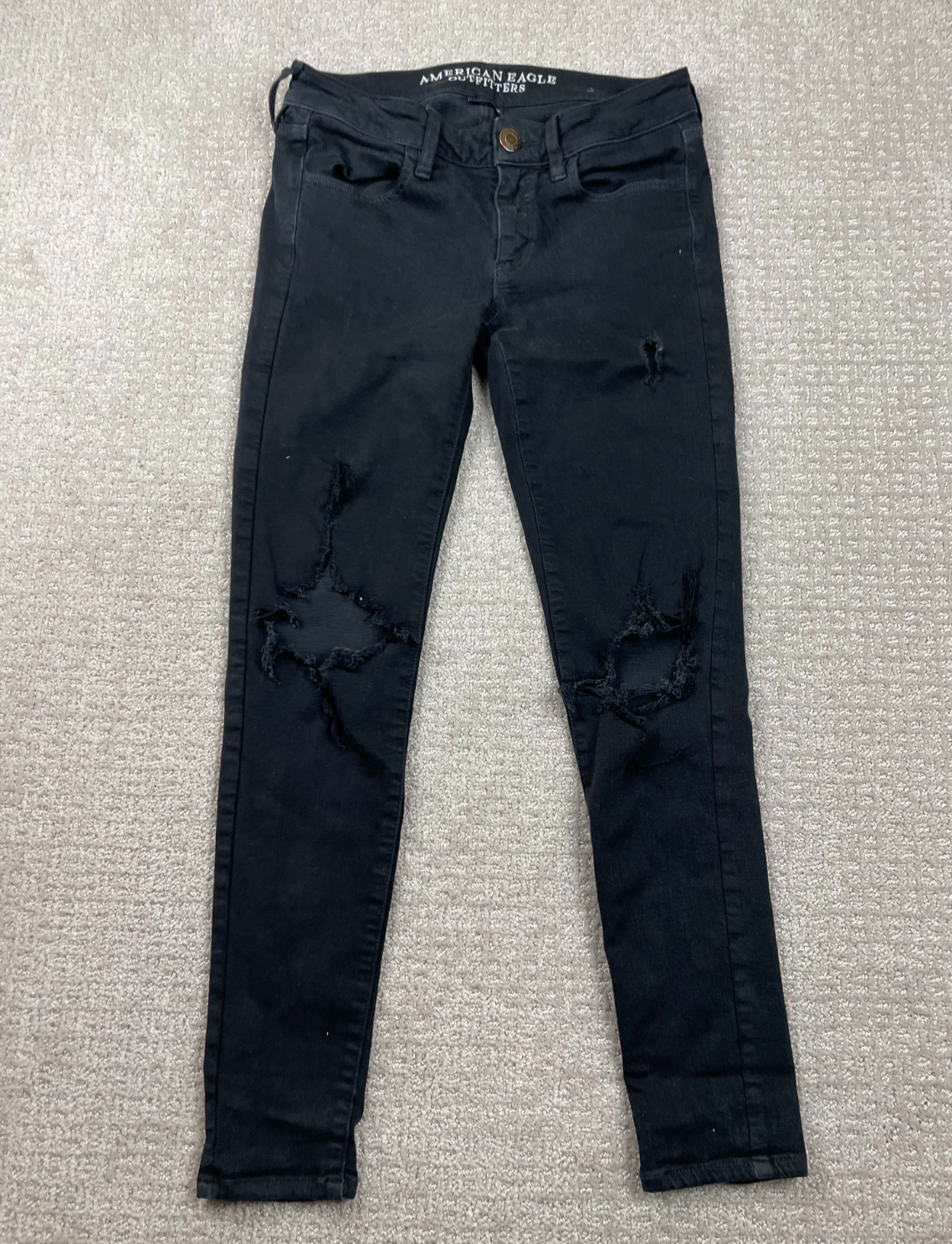 American Eagle Jeans Womens Size 4 Black Jegging Skinny Stretch Distressed Goth