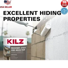 Masonry Stucco Brick Paint Interior Exterior Flat Water-Resistant Grey 1 Gallon