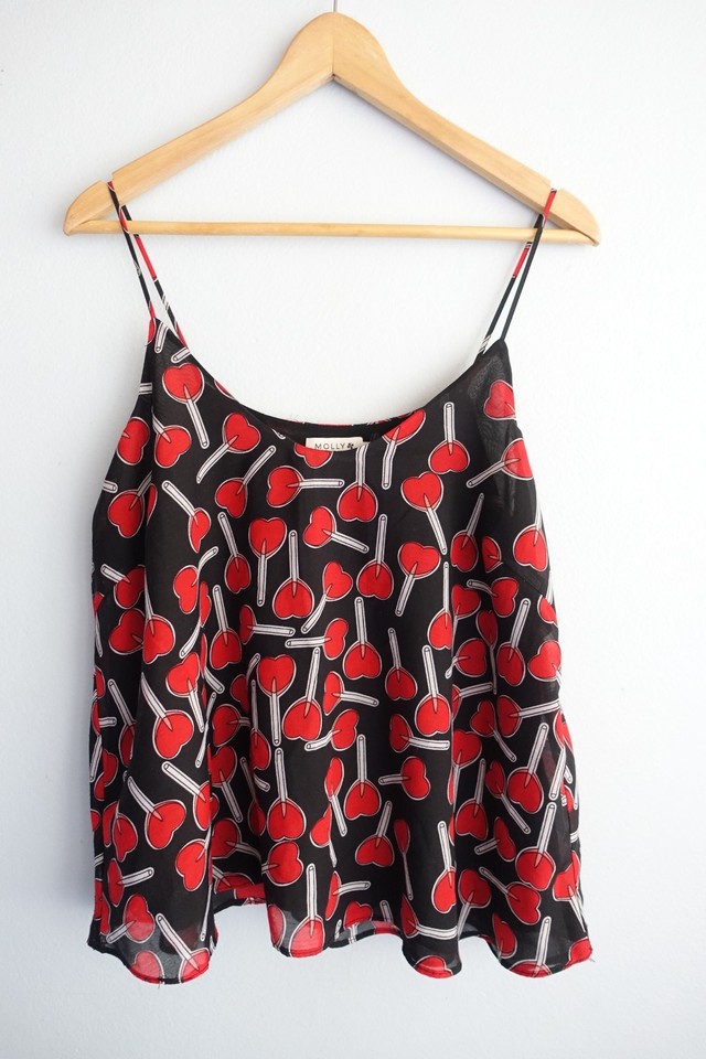 Molly Bracken Top Womens Small Medium 10 12 Heart Love Lollipop Cami Singlet