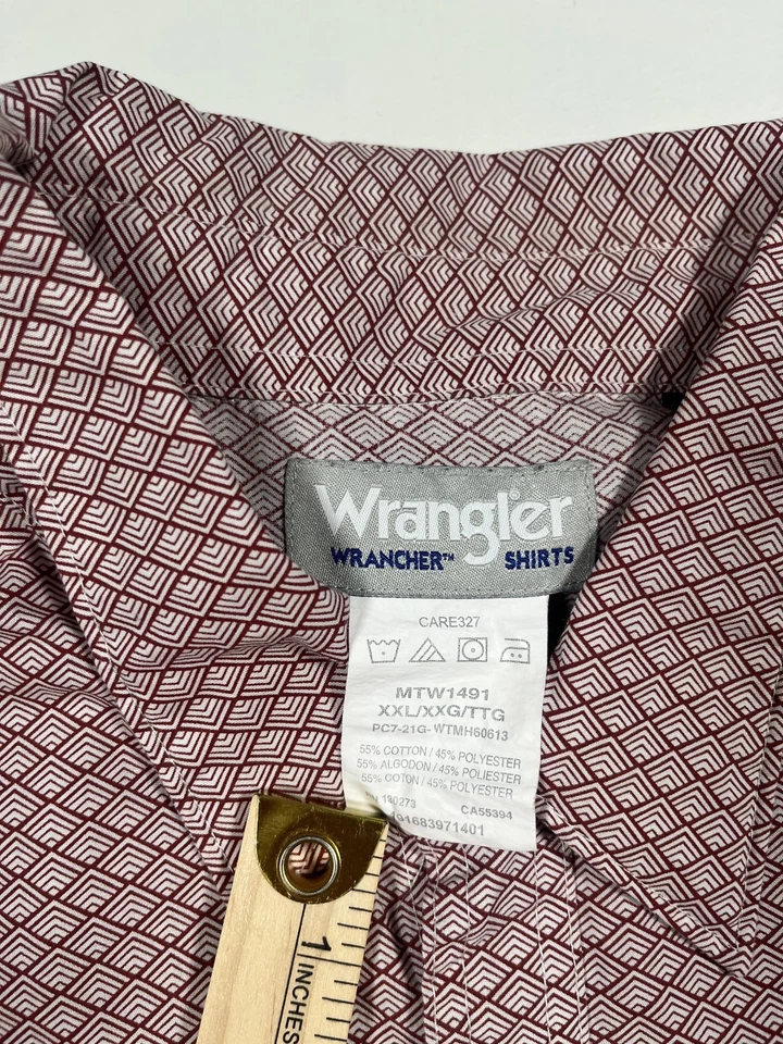 Camisa Wrangler Para Hombres 2XL Roja Geométrica Western Pearl Snap Wrancher MTW1491 Foto 3 de 4