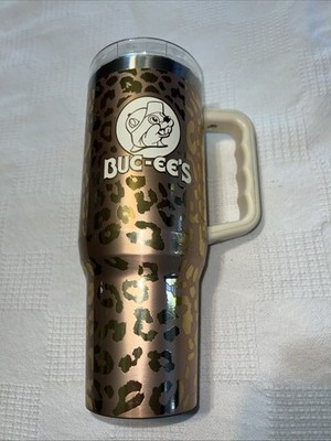 Buc-ees Yukon Outfitters Gold Bronze Leopard Cheetah 40oz Tumbler Handle NWOT