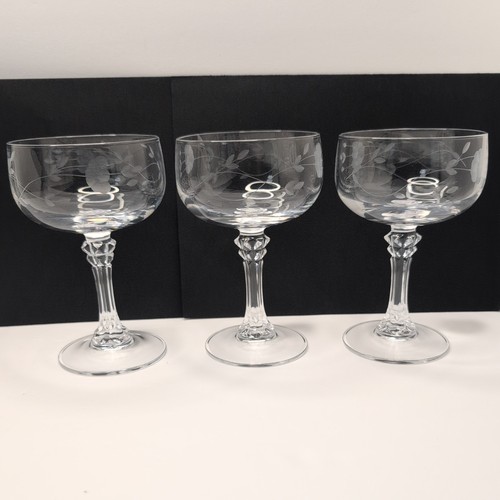 Princess House BORDEAUX Set of 3 Champagne Tall Sherbet Etched Crystal Glasses - Picture 1 of 12