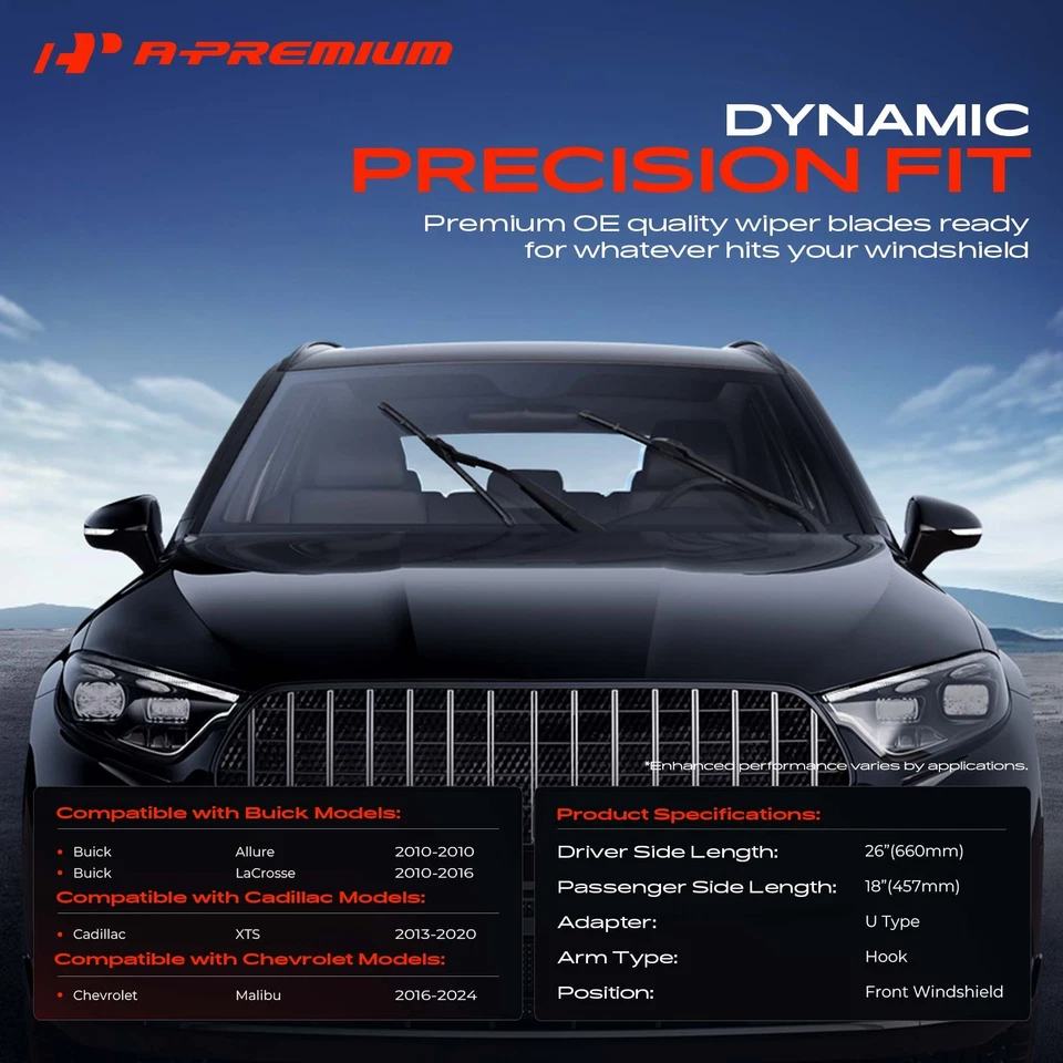 A-Premium 2x limpiaparabrisas delantero 26" y 18" para Chevrolet Malibu Buick Foto 2 de 4