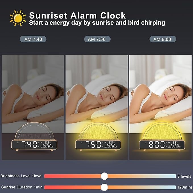 ANYPLUS White Noise Sound Machine Sunrise Alarm Clock RCNZYY 01 Gold/Wood reference photo