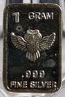 1 Gram .999 Fine Silver Art Bar Ingot. Hoo Hoo Owl. Fun & Unique Way To Invest.