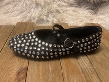 A New Day Women's Black Silver Studded Buckle Mary Jane Flats Round Toe Size 9