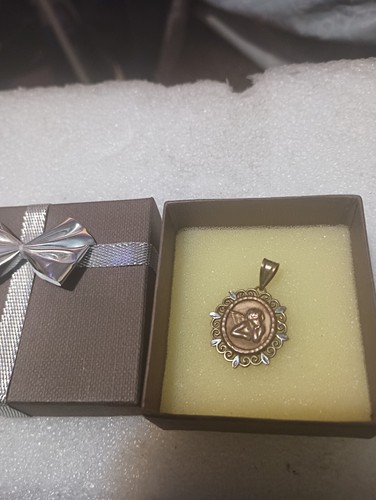 1" Strukturierter Schutzengel Medaillon Anhänger Echt 14K Gelbgold - Bild 4 von 6