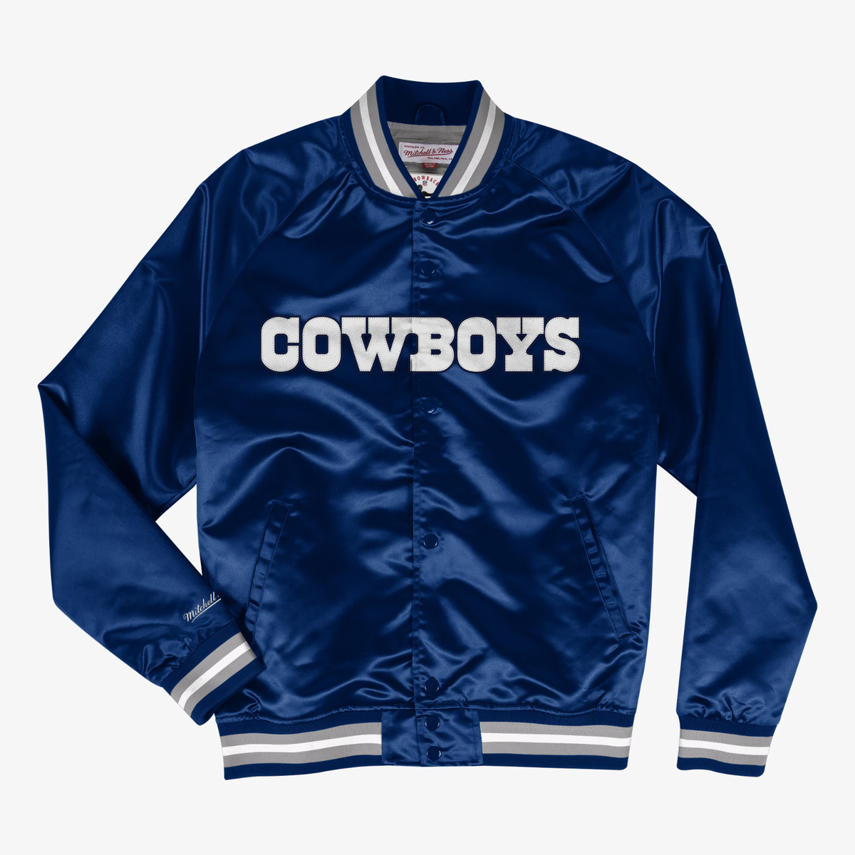 DALLAS COWBOYS OFFICIAL NFL MITCHELL & NESS WORDMARK SATIN JACKET
