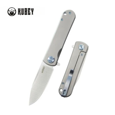 Kubey NEO Flipper Folding Knife Grey Titanium Handle S35VN Plain Edge KB359A