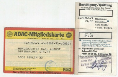 Mitgliedskarte ADAC, Berlin 80 iger Jahre