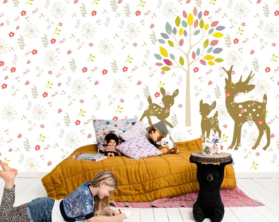 3D Petals Deer ZHUA10514 Wallpaper Wall Murals Removable Self-adhesive Amy