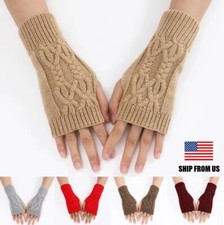 Winter Long Half Finger Fingerless Gloves Arm Hand Warmer Knitted Mitten Gift US