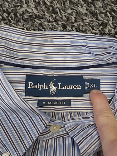 Polo Ralph Lauren Pony Shirt Mens XL Blue Stripe Classic Fit Long Sleeve Button - Picture 3 of 7