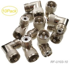 10-Pack UHF PL259 Male to UHF SO239 Female Right Angle Adapter, RF-U103-10