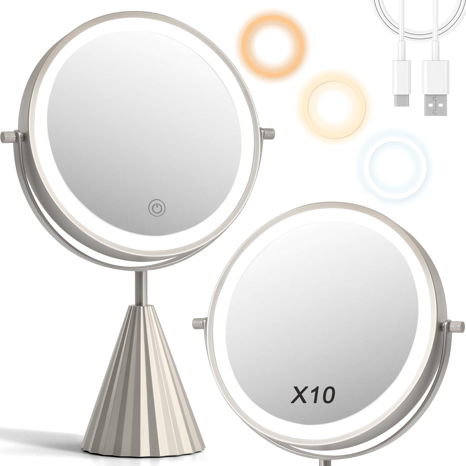 Lighted 1X 10X Magnification Vanity Mirror with 3 Adjustable Color Lights-image