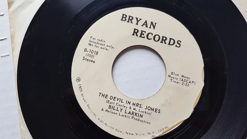 BILLY LARKIN - The Devil in Mrs Jones PROMO Mono/Stereo 1975 PRIVATE COUNTRY 7" - Изображение 2 из 2