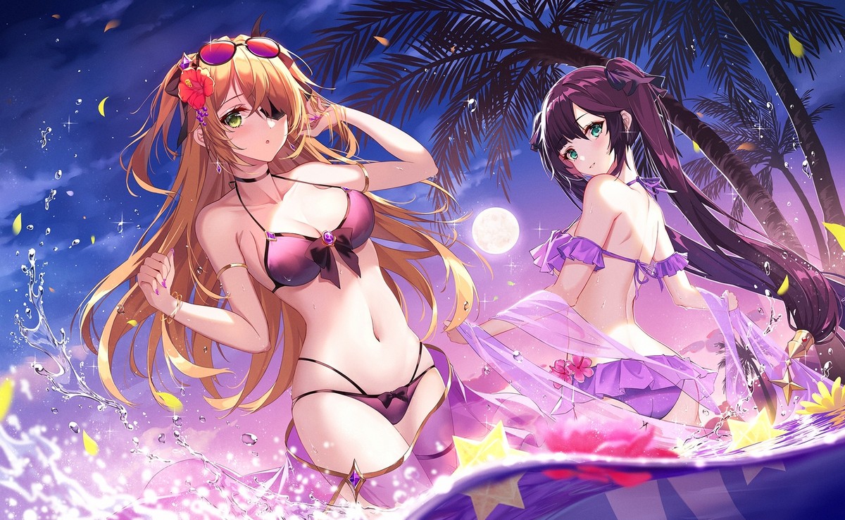 Anime girls bikini green eyes twintails genshin impact Playmat
