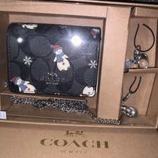 Mini portafoglio Coach in scatola su catena con segno. X-mas ☃️☃️☃️Pelle Grafite
